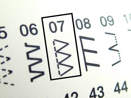 Stitch diagrams on a sewing machine with the overlock stitch marked.