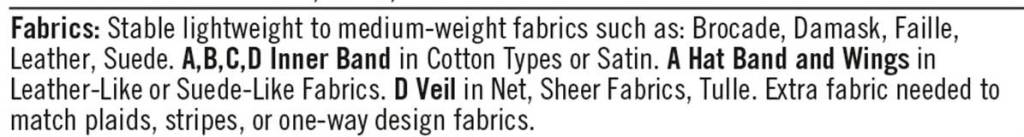 Suggested fabrics.