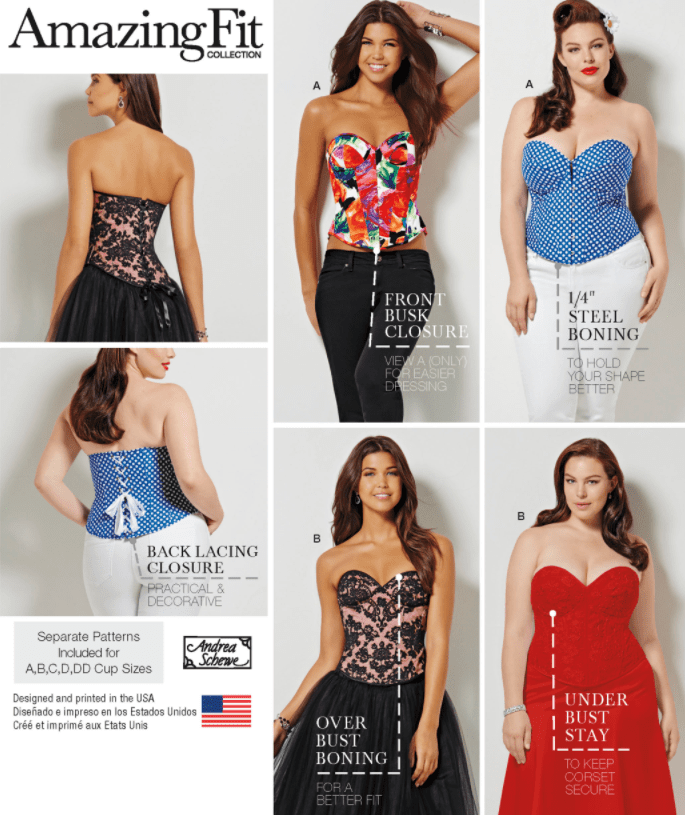 Corset pattern showing different body shapes and how it will fit for each