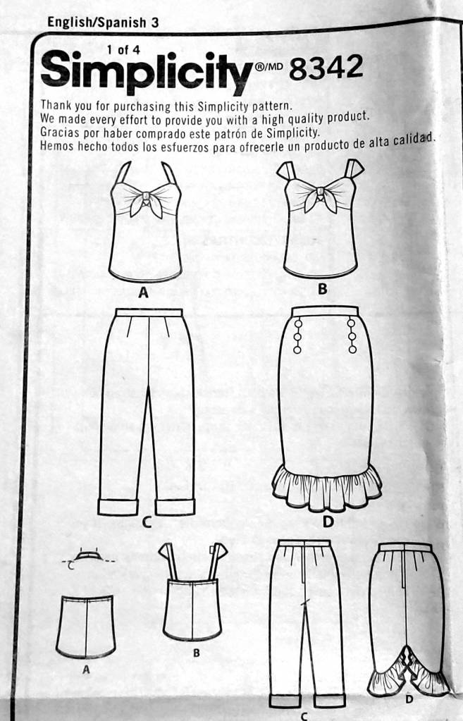Pattern styles drawn out on the front page of the pattern instructions