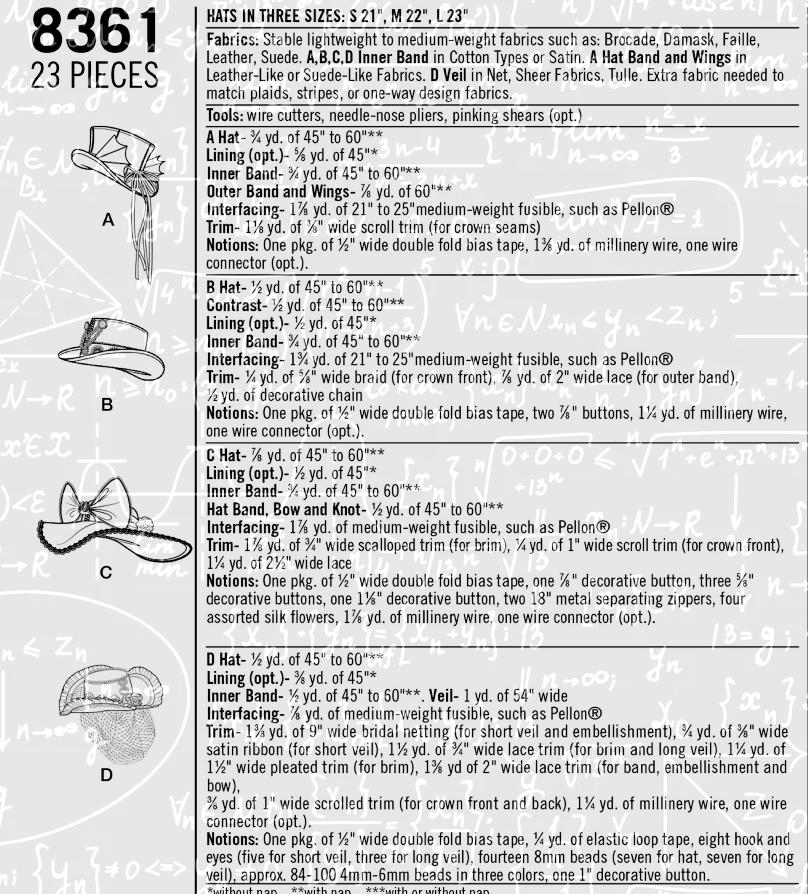 The back of a hat pattern envelope