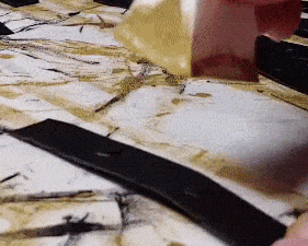 Gif showing how to dab paint onto a piece of foam with a makeup wedge