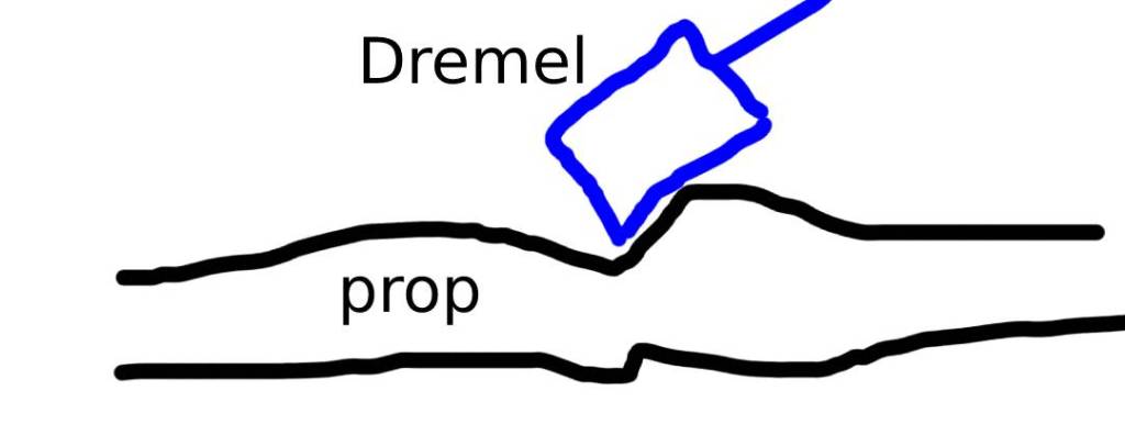 Badly drawn diagram of how to tilt the dremel to make grooves