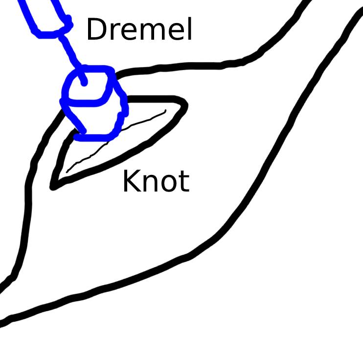 Diagram to show how to carve wood knots with a dremel