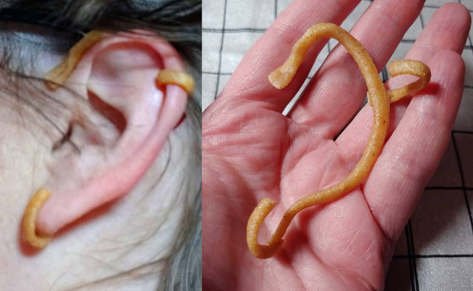 Adding wrapped loops. Where to place it when worn (left) and what it looks like in my hand (right)