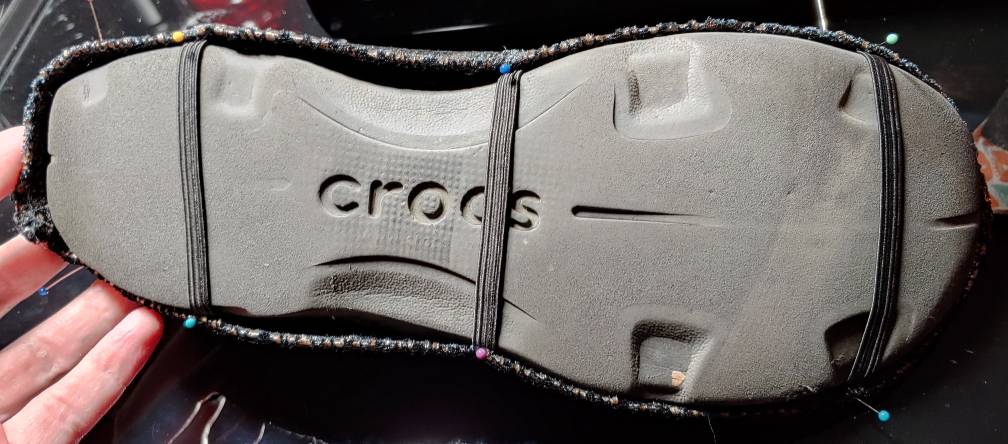 Adding elastic to the bottom of the shoe