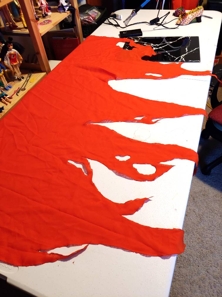 Finished flames laying out on a large table