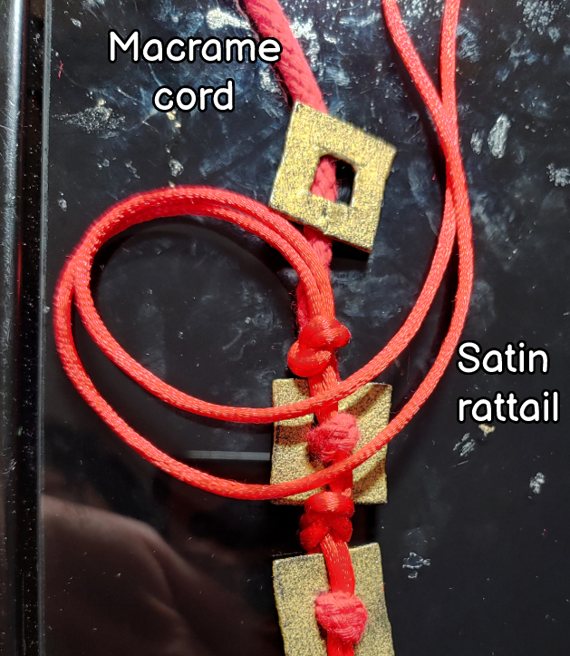 Knotting in progress. To get a thicker look, I used macrame cord as the back cord and rattail to do all the knot work.