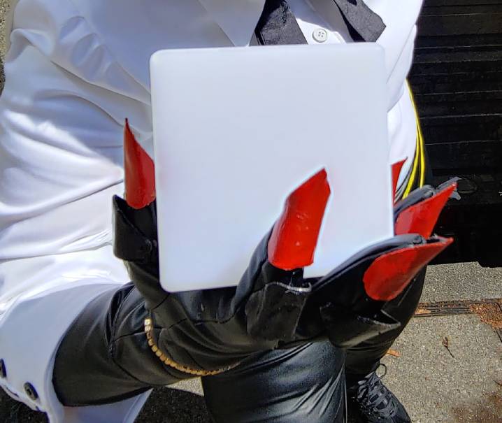 Finished glove with a cube. Adam likes his cubes