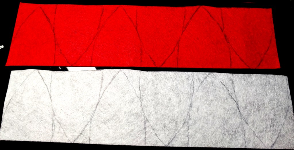 6 pieces traced on red felt and 6 pieces traced on white felt