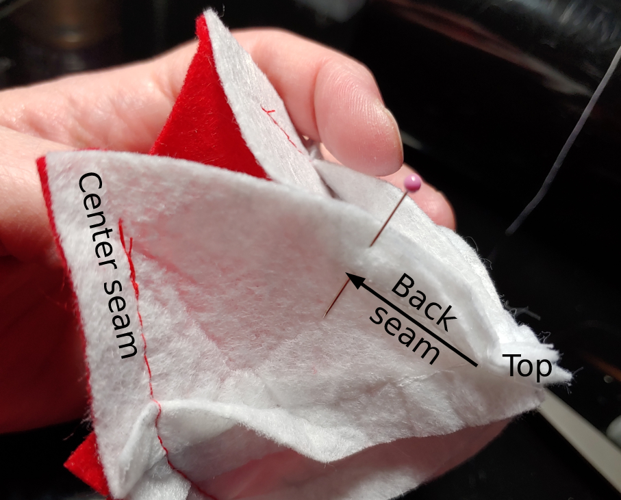 Diagram showing how to open the Pokeball and partially sew the back seam