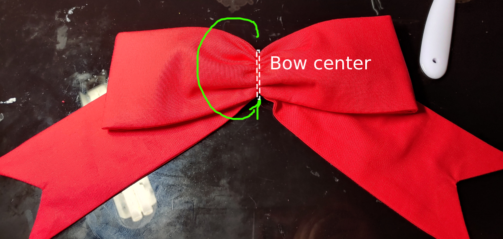 Diagram of the winding process. Winding marked in green and the thread is marked in white.