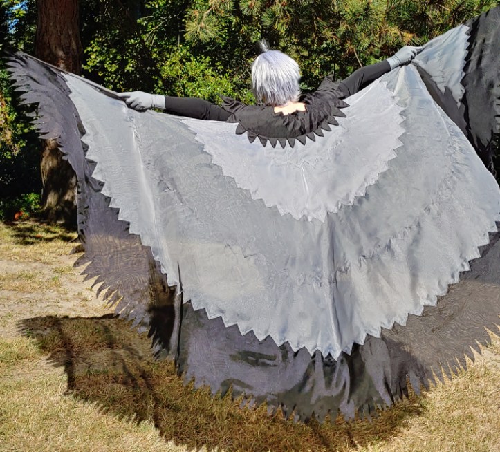 Finished wings for Raven Mytho. There are 5 tiers in 3 different shades of gray. The only seams are between the tiers