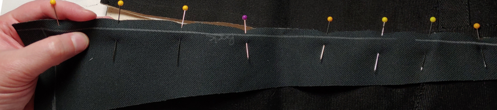 Back pattern piece pinned to the outside of the boot