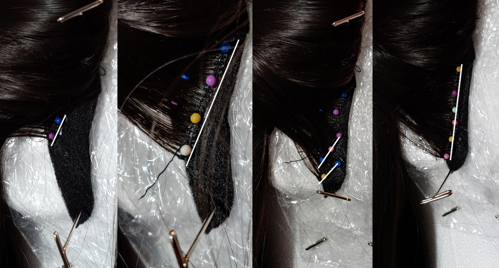 Layer by layer of gluing wefts. See next few paragraphs for description of each section in text.