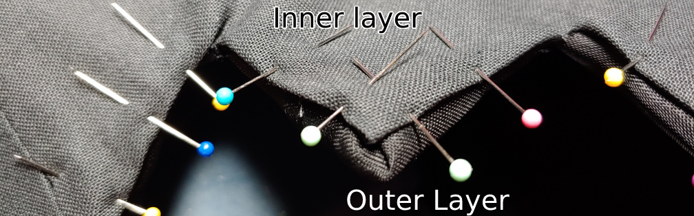 Folded and pinned neckline. 
Top text: Inner layer
Bottom text: Outer layer