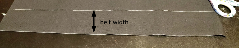 Belt marked along the crossgrain at a 3" width. Use your belt's width when marking the canvas