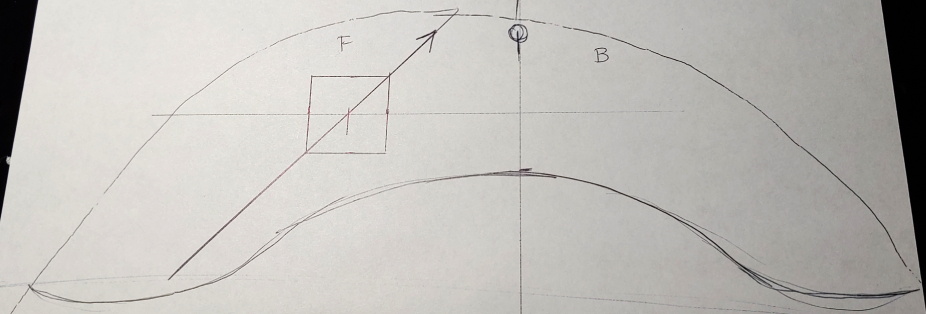 Finished pattern with the grainline drawn inside the 2x2 box on the left-hand side.