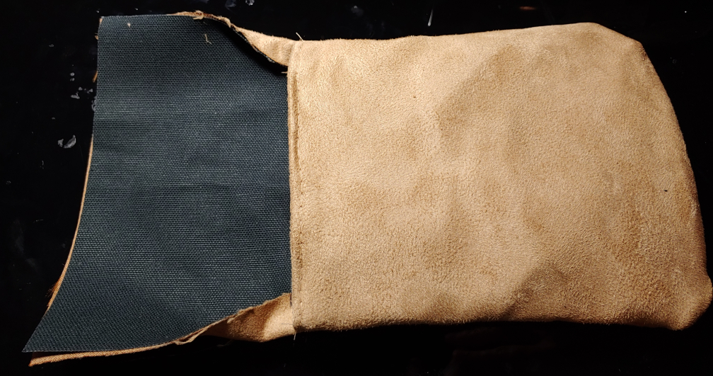 Belt pouch flipped right-side out. The flap on the left side is still unfinished.