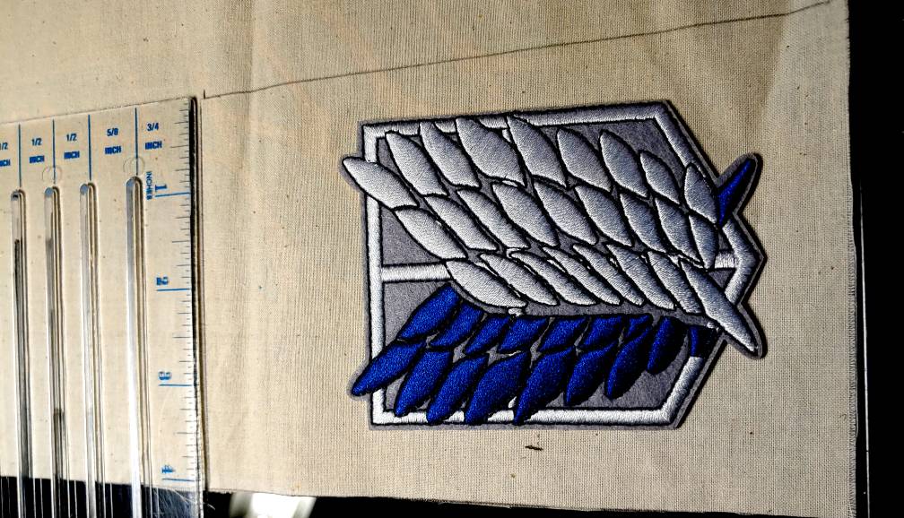 Pocket cut at 4" x 6" with the patch placed in the center for size