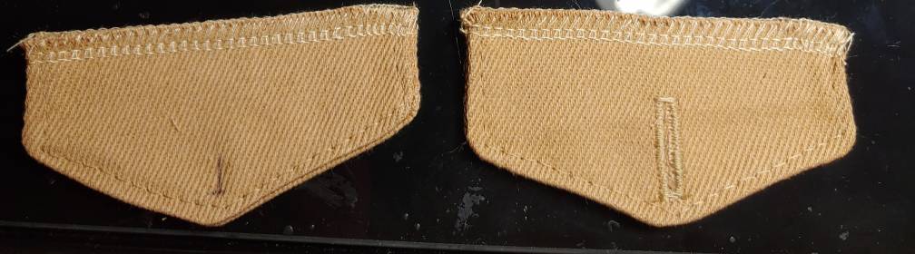 Flap buttonhole marked (left) and finished (right)