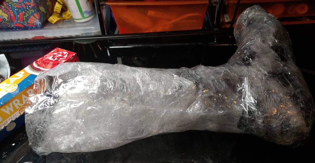 Finished leg double with flat shoe still taped inside