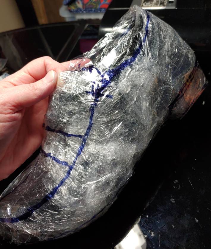 Loafers pattern drawn on a wrapped heeled shoe