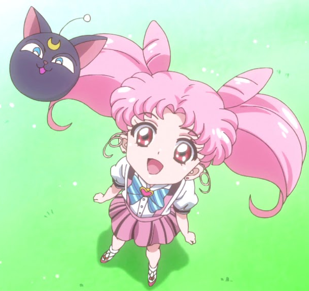 Chibiusa and Luna-P looking up in the S3 ending