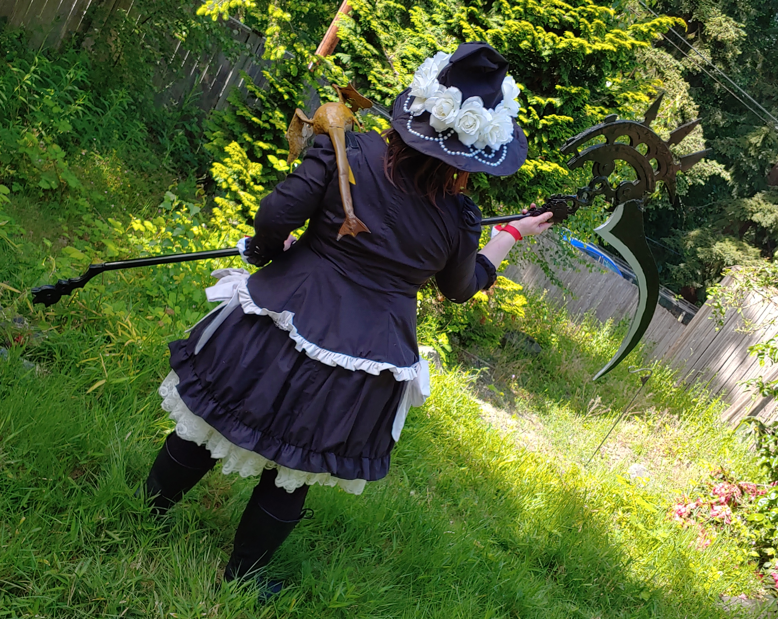 Back of Edda. Avere's long tail is pretty long, going halfway down the back