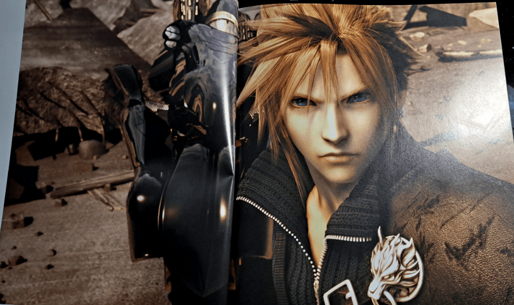 Cloud preparing to fight in the wastelands with his bike behind him.