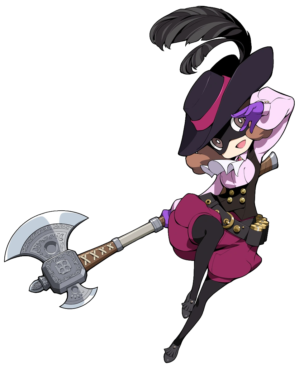 Chibi Noir with her axe held out to the left