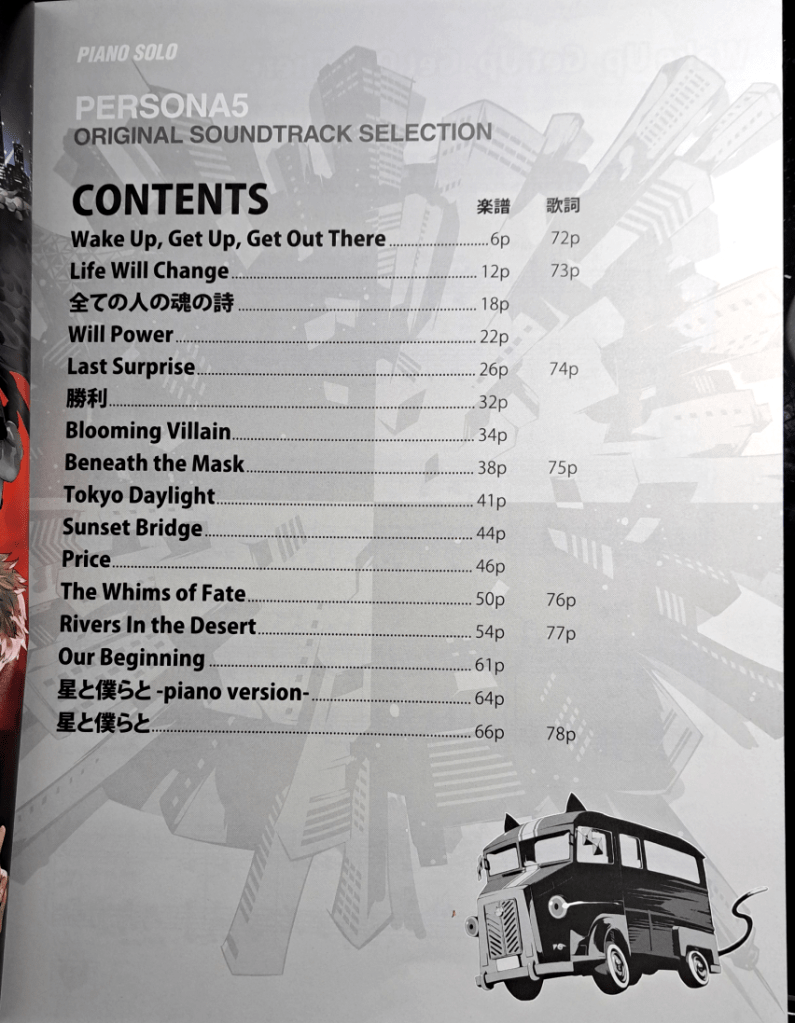 Table of contents page featuring a light gray background of the circular cityscape. In the bottom right is Mona-bus