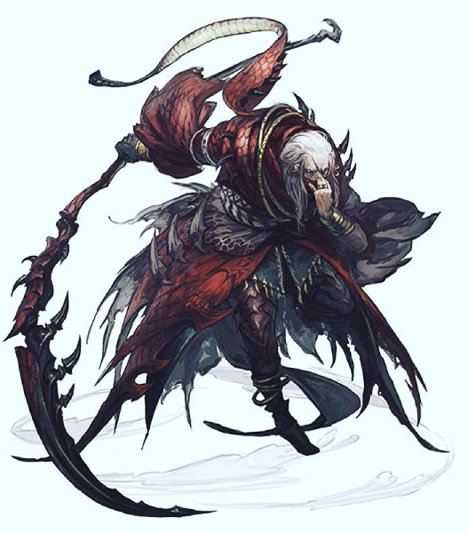 Ran'jit in dragon armor, leaning forward with scythe in hand