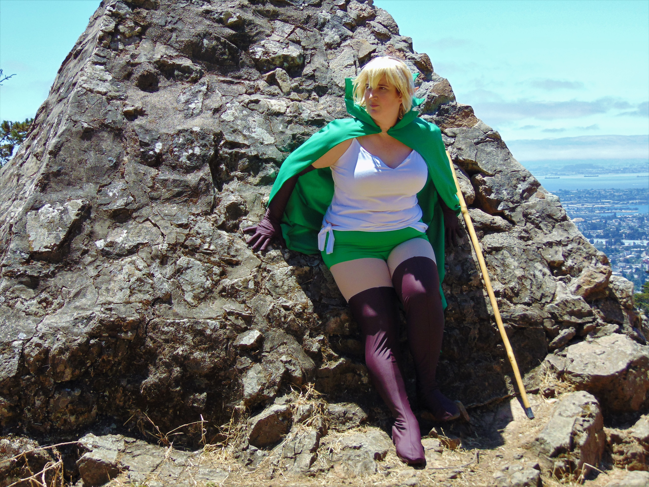 Ryu pushing off a stone pyramid