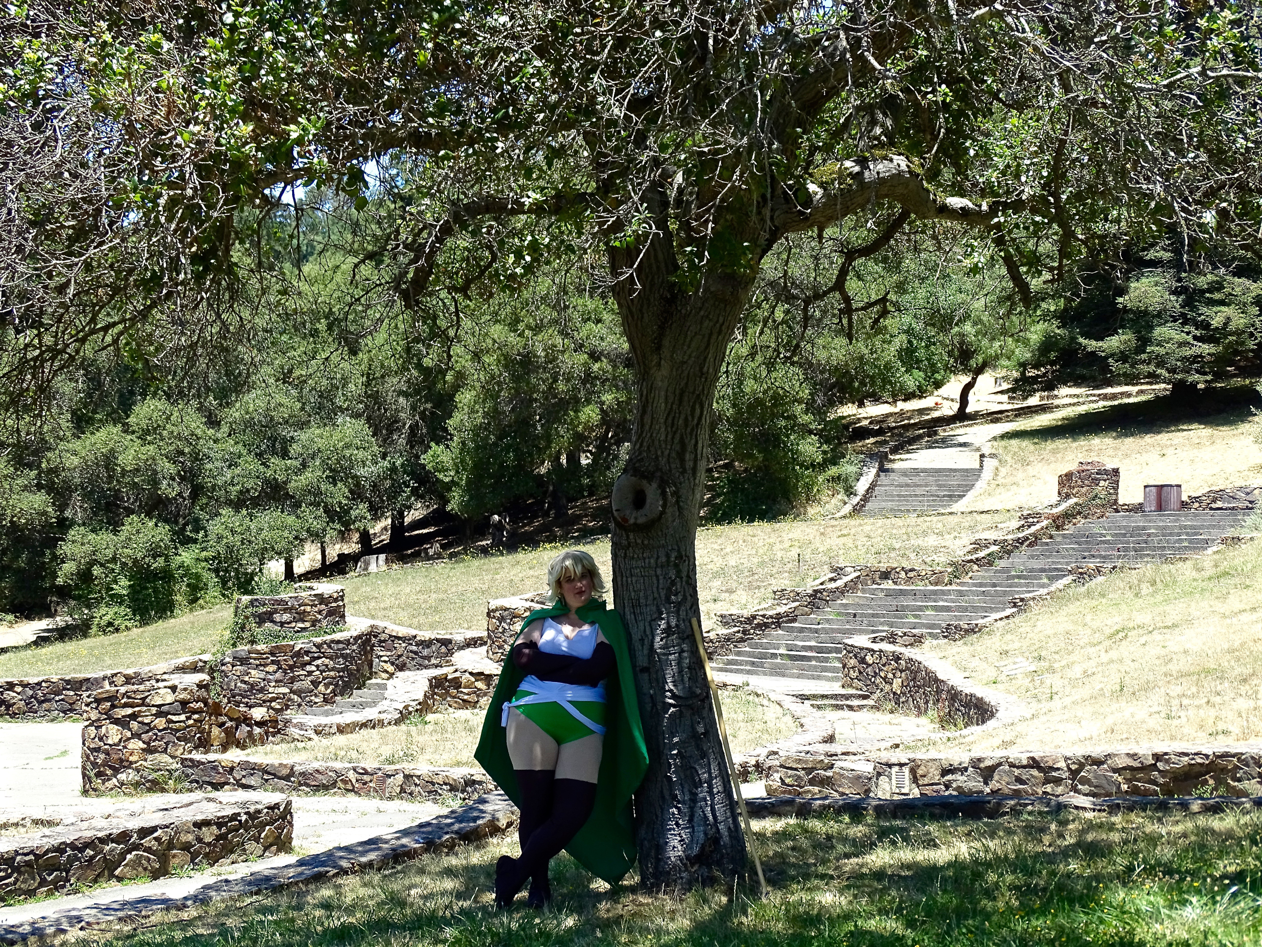 Ryu leaning against a tree, probably waiting for Bell