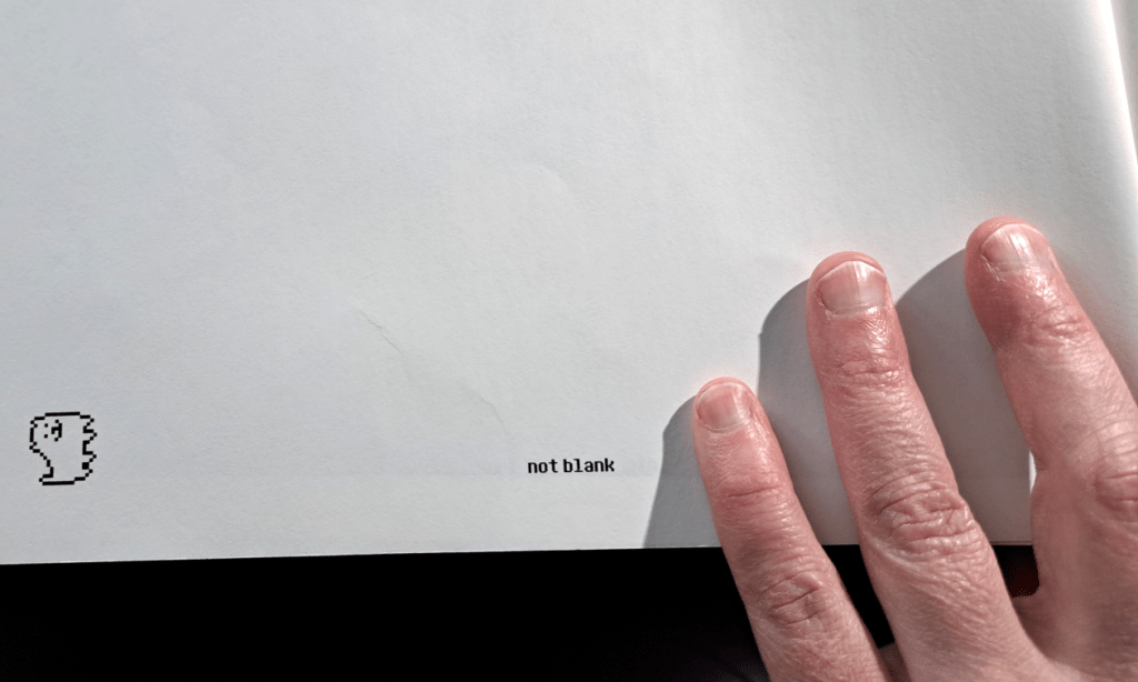 Mostly blank page with Annoying Dog in the left with text saying "not blank"