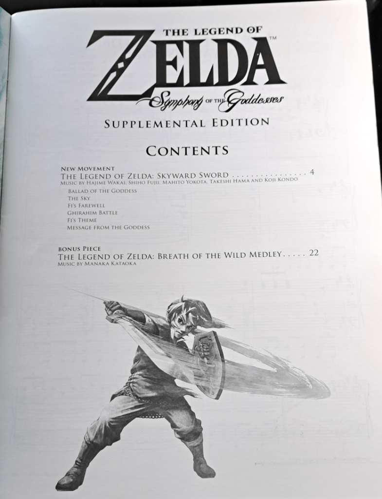 Table of contents for the book accompanied with Skyward Sword Link swinging his sword.