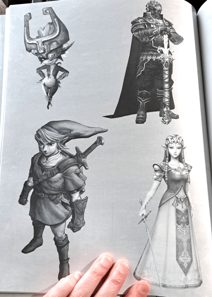 Third movement section header featuring Twilight Princess artwork. Top left, Midna in imp form. Top right, Ganondorf. Bottom left, Link. Bottom right, Zelda