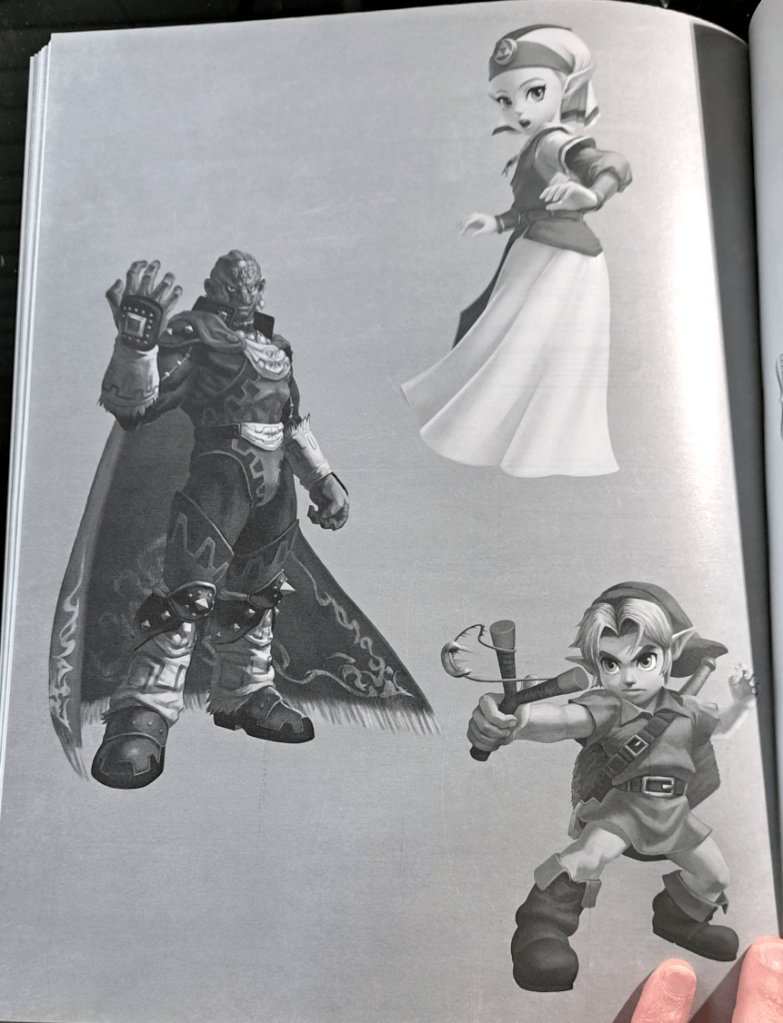 fourth movement section header featuring Ocarina of Time artwork. Left, Ganondorf. Top right, young Zelda. Bottom right, child Link