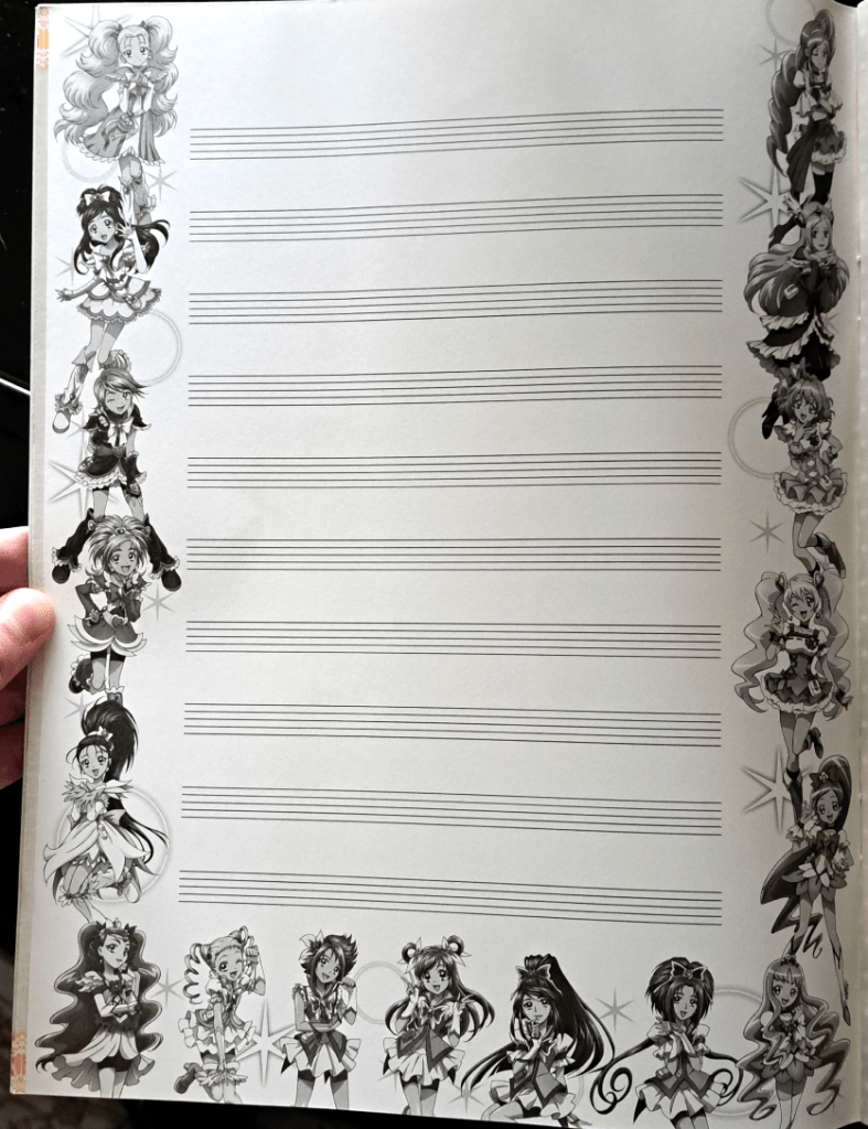 Blank music score with all the Cures in the margins