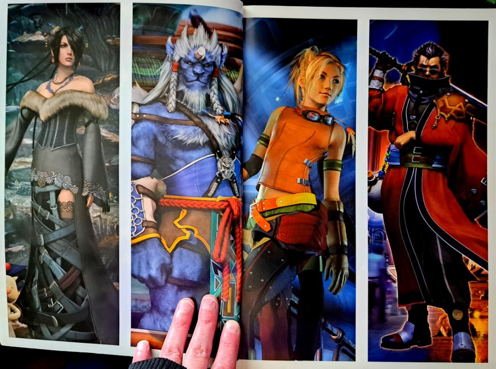 Yuna's Guardians. From left to right: Lulu, Kimahri, Rikku, and Auron